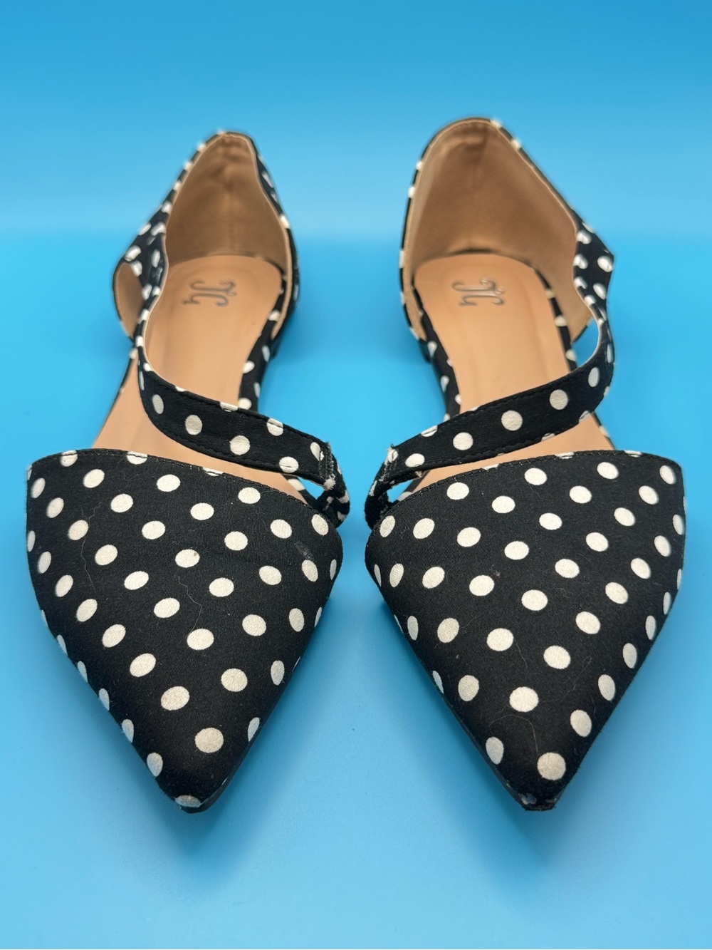 Polka Dot Pointed Toe D'Orsay Flats - Black & White - Picture 2 of 4